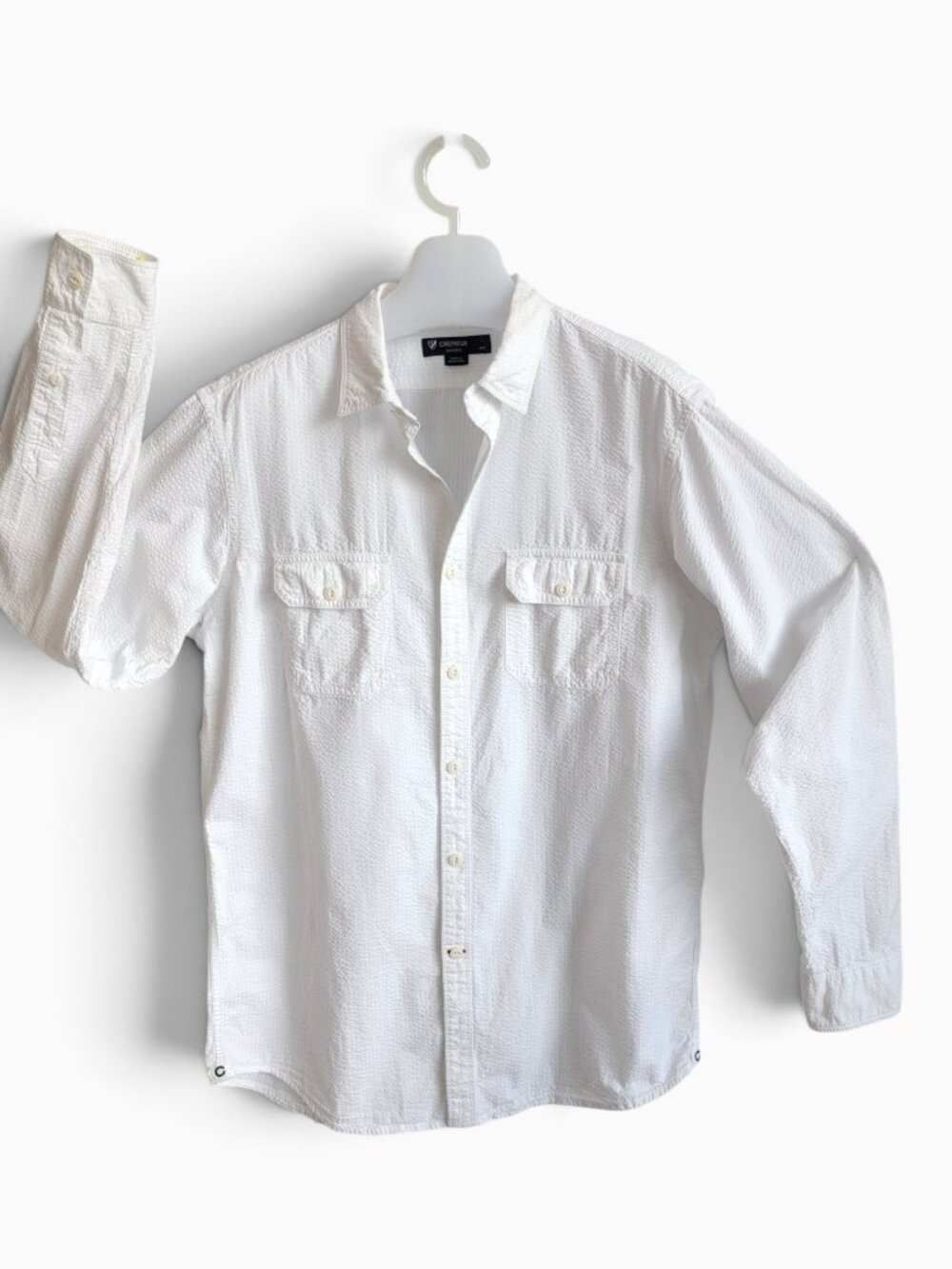 Cremieux Classics White Seersucker Button Down Shirt M Cotton Preppy Coastal